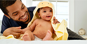 dad with baby with eczema